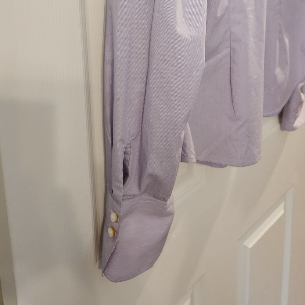 J. McLaughlin Purple Thin White Stripe Button Down Shirt with Silk cuffs Size 8 - Picture 12 of 14